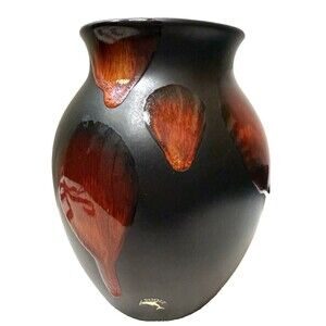 Vintage Poole Pottery Galaxy Black Red & Orange Lava/Volcano 8" Vase